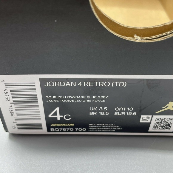 Nike Air Jordan 4 Retro (TD) 'Lightning' Tour Size 4c Yellow/Grey New BQ7670-700 - Picture 8 of 8